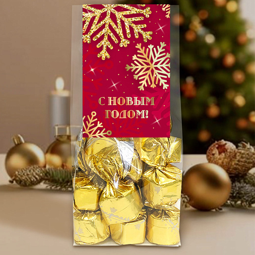 Новогодний набор: конфеты шоколадные, печенье,мед, чай 670г в термопакете