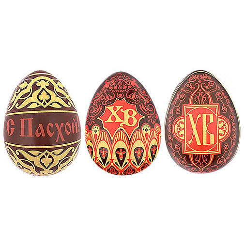 Пасхальный набор 3 яйца молочный шоколад (красно-желтый орнамент)