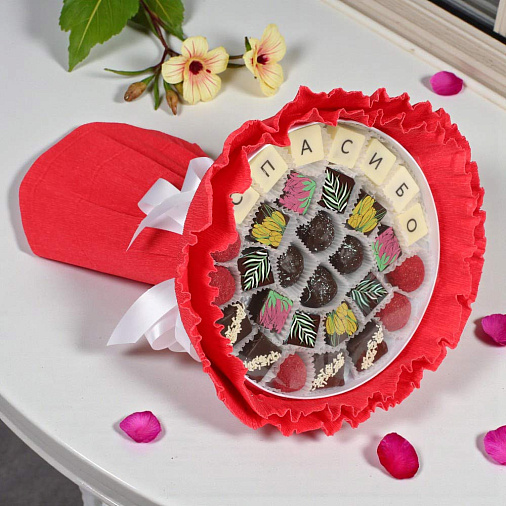 "Спасибо" букет из конфет ручной работы (красный)