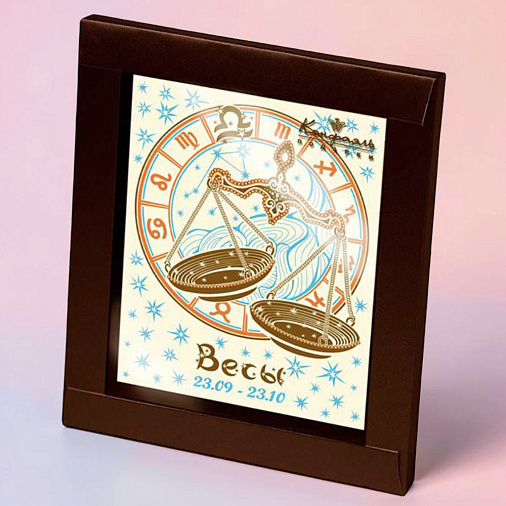 "Весы" открытка белый шоколад 