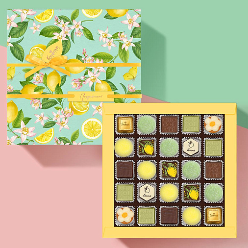 Набор шоколадных конфет, мармелада со вкусами «Банан», «Зеленая дыня», суфле лимонного в горьком шоколаде 295г