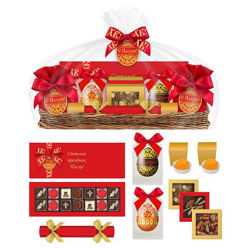 Пасхальная корзина с шоколадом и конфетами ручной работы 665г