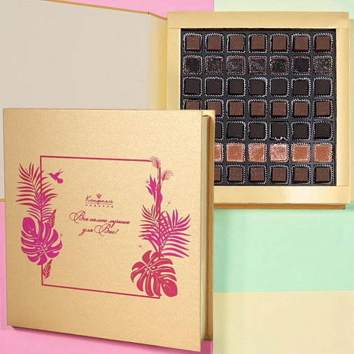 Подарочный набор с конфетами: мармелад, конфеты ассорти (мега-книга золотая)