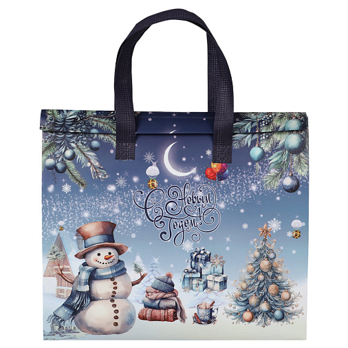 Термопакет синий "С Новым годом" 35х30х13 см (застежка липучка многоразовая)