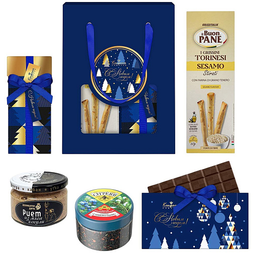 Новогодний набор: мармелад, молочный шоколад, хлебные палочки, риет, чай 630г