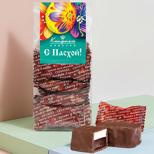 "С Пасхой" набор двуслойных конфет суфле + вишневый мармелад в шоколаде