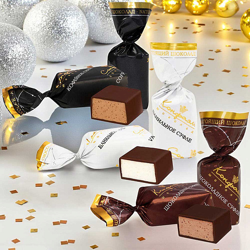 Новогодний набор суфле в шоколаде (ванильное, шоколадное, кофейное) 105г (деревня)