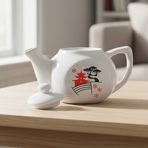 Чайник фарфоровый белый с шелкографией 