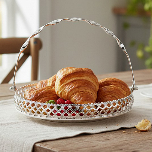 Блюдо круглое декоративное из металла (серебро)