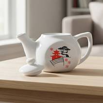 Чайник фарфоровый белый с шелкографией 