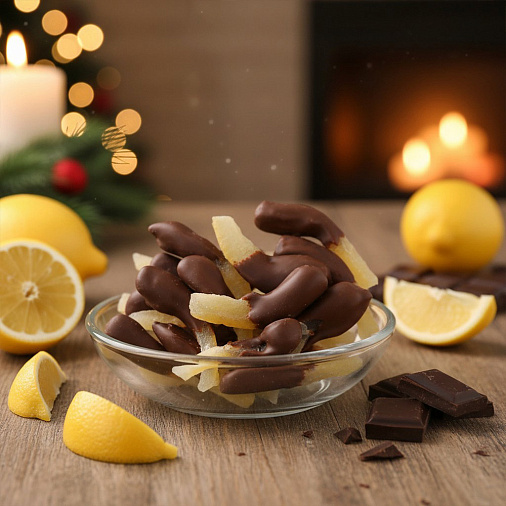«Любимый вкус» цукаты лимонные корочки в молочном шоколаде 50г (синее новогоднее оформление)