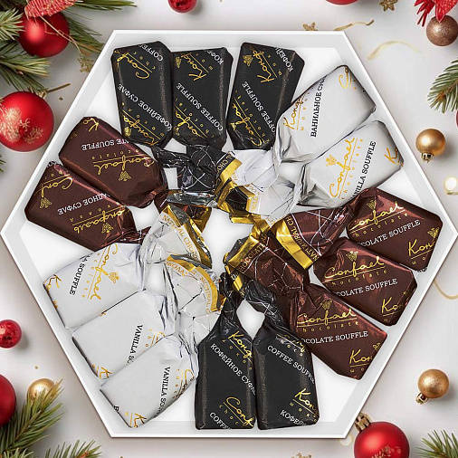 Новогодний набор суфле в шоколаде (ванильное, шоколадное, кофейное) 105г (Санта)