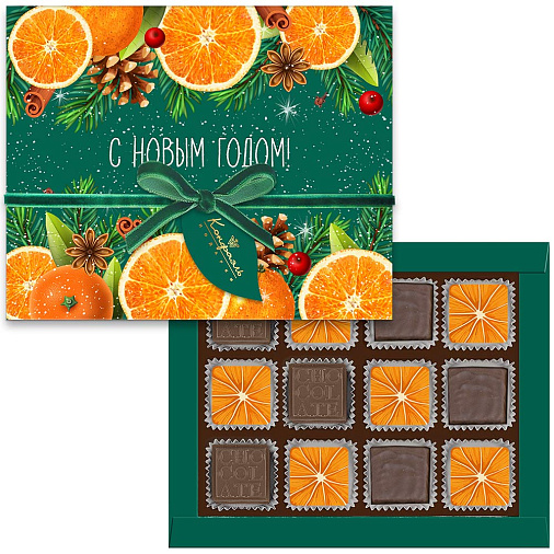 Новогодний набор апельсинового суфле и шоколадных конфет 95г