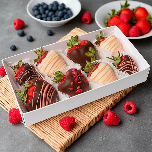 Набор из свежей клубники в шоколаде с декором 320г