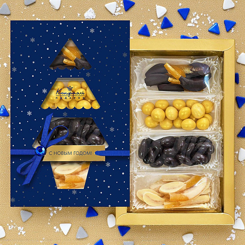 Новогодний набор цукатов и драже в белом и  молочном шоколаде 190г