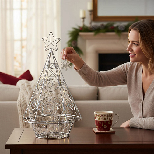 Ёлка-конфетница металлическая, цвет серебро