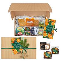 Новогодний набор шоколада и конфет: драже, цукаты, оливки, паштет, чай 805г