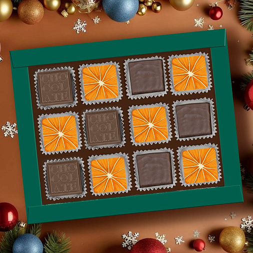 Новогодний набор апельсинового суфле и шоколадных конфет 95г