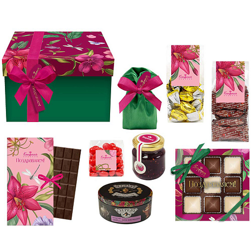 Подарочный набор: шоколад, драже, конфеты ассорти, варенье, чай 850г
