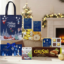 Новогодний набор: конфеты шоколадные, сухофрукты,печенье, чай 515г в сумке-шопере