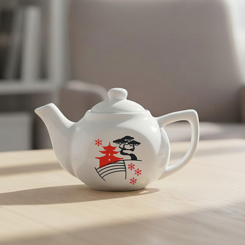 Чайник фарфоровый белый с шелкографией 