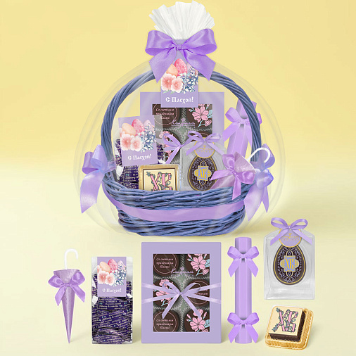 Пасхальная корзина с шоколадом и конфетами