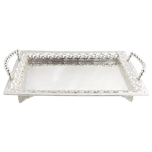 Блюдо декоративное из металла с ручками (серебро)